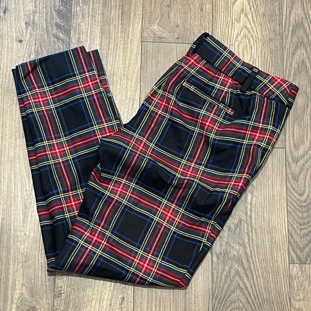 Talbots Hampshire Ankle Pant 2P Women Black Red Plaid Wool Blend Slim Trousers